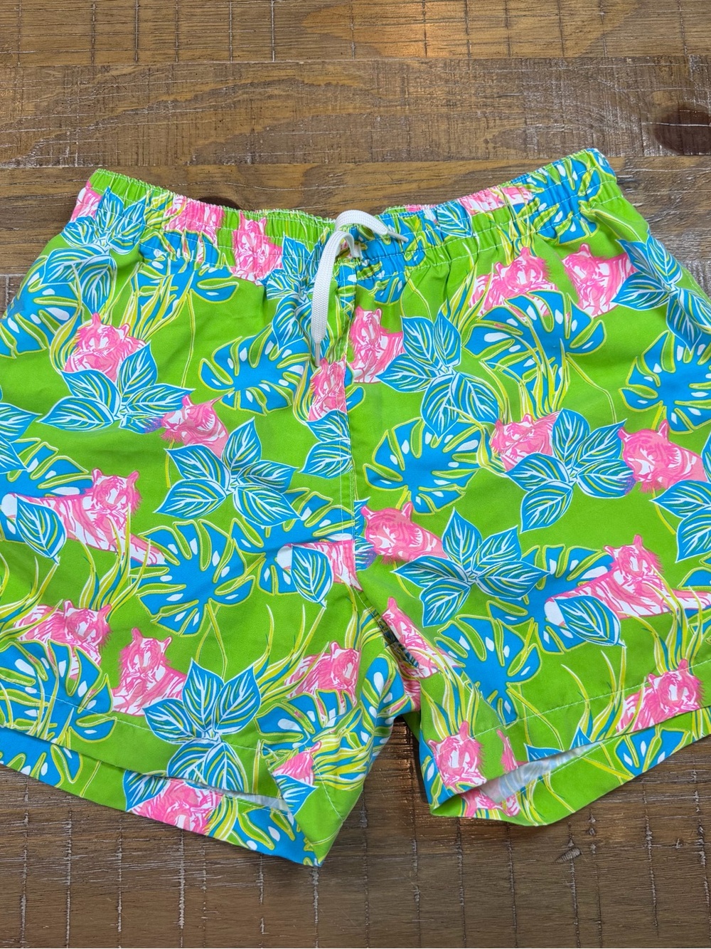 Chubbies Swim Trunks Mens XL Green Pink Tropical Tiger Shorts 5" Inseam